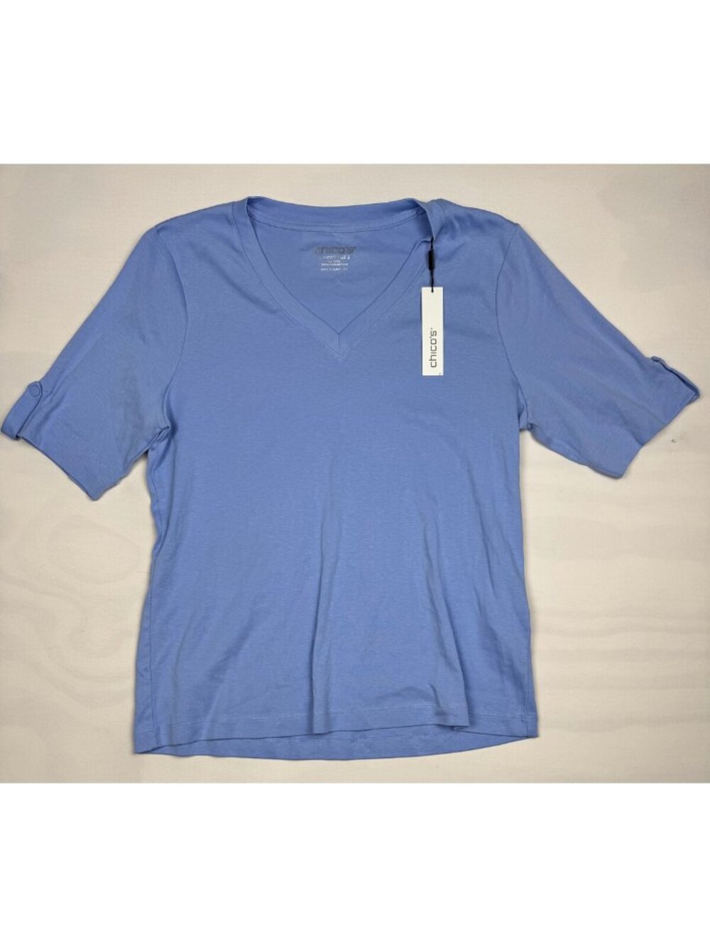 Chico's Pima Everyday V-Neck Tee Blue Orchid Size 2 US L NWT